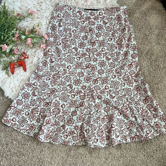 Willi Smith Y2K Vintage Rust Blue White Floral Paisly Trumpet Flared Skirt Sz 8 - Picture 1 of 6